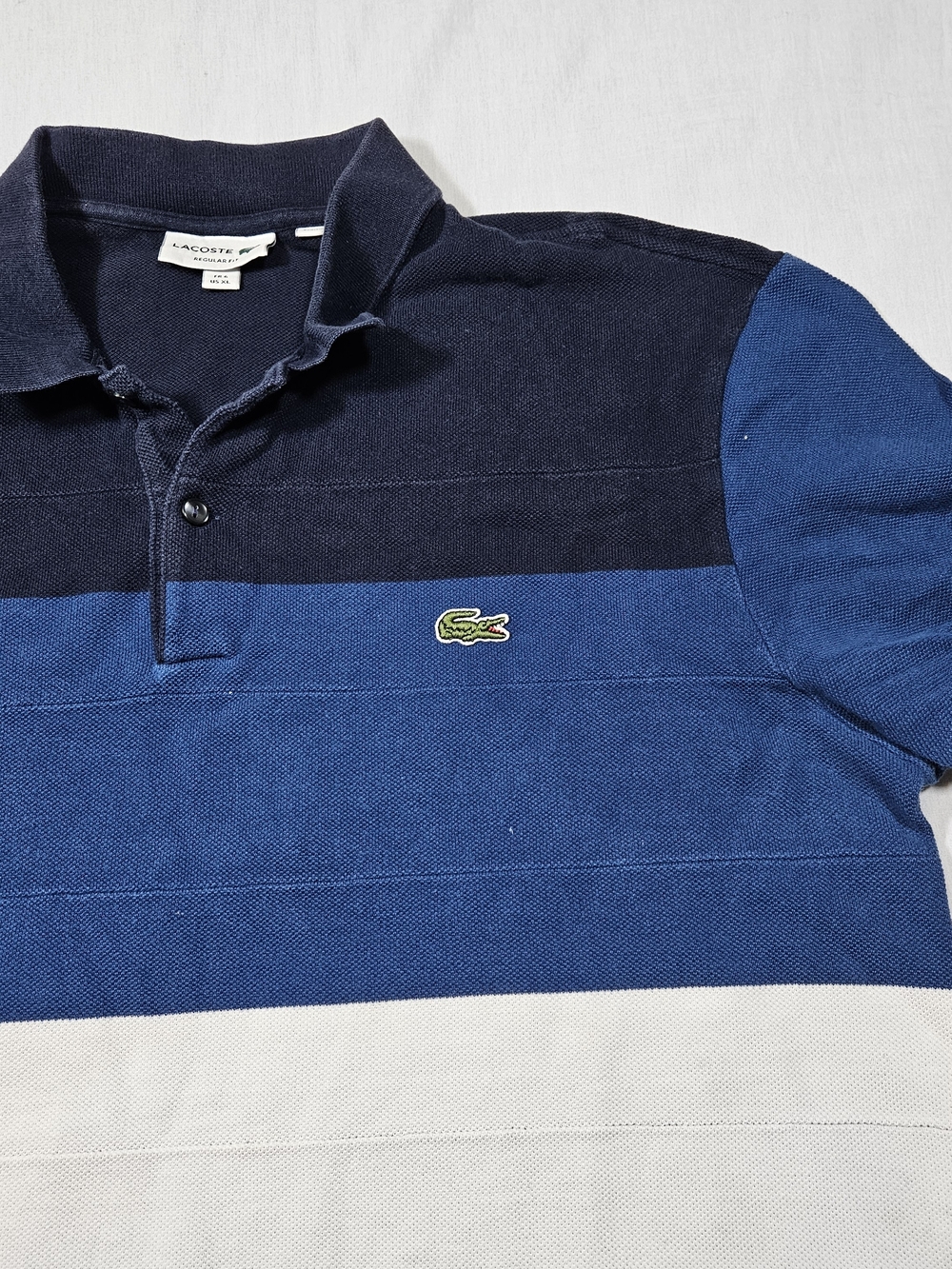 Lacoste Men's Colorblock Polo Shirt Size XL Regular Fit Blue Grey Stripe